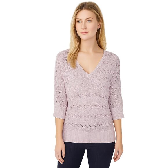 NWT White House Black Market Half Sleeve V Neck Dolman Sweater M Lavender WHBM10 - Picture 1 of 8